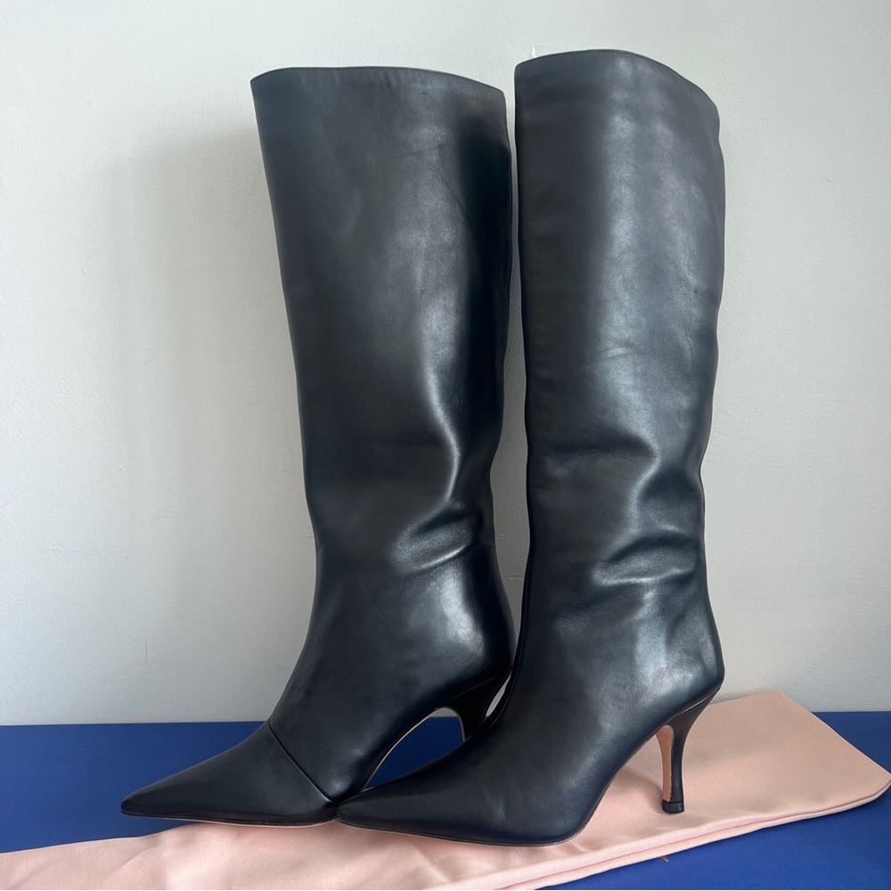 $650 Loeffler Randall Women's Whitney Heel Tall Leather Pull On Boot Black 6.5 - Picture 9 of 14